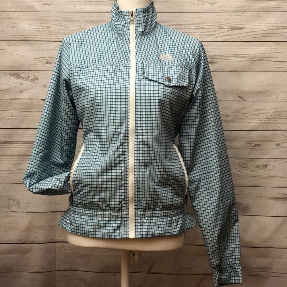 The North face blue plaid windbreaker